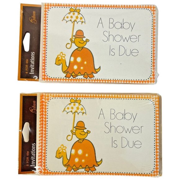 Gibson Other - Sealed Vintage Gibson Baby Shower Invitations 16 Cards With Envelopes Orange